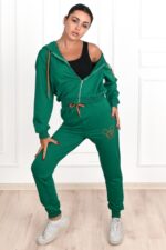 Trening Dama din bumbac format din pantalon si bluza Magda Verde - imagine 3