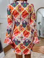 Rochie cu mânecă cu volan cu imprimeu Multicolor Hazel fara curea - imagine 2