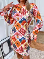 Rochie cu mânecă cu volan cu imprimeu Multicolor Hazel fara curea - imagine 3