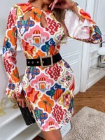 Rochie cu mânecă cu volan cu imprimeu Multicolor Hazel fara curea - imagine 4