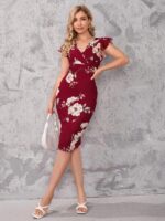 Rochie midi cu maneca scurta Analisa Grena cu imprimeu floral - imagine 5