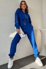 Trening Dama din bumbac format din pantalon si bluza Marinela Albastru