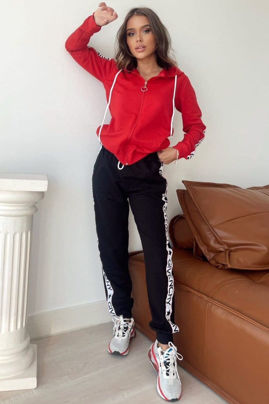 marusia-rosu-negru Trening format din bluza cu fermoar si pantalon Marusia Rosu cu Negru - imagine 1
