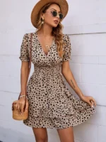 Rochie Scurta Daro Crem cu buline Negre - imagine 3
