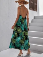 Rochie Midi Neagra Gomo cu imprimeu tropical - imagine 4