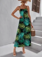 Rochie Midi Neagra Gomo cu imprimeu tropical - imagine 2