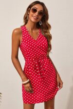 Rochie Scurta Jefira Rosie cu buline Albe