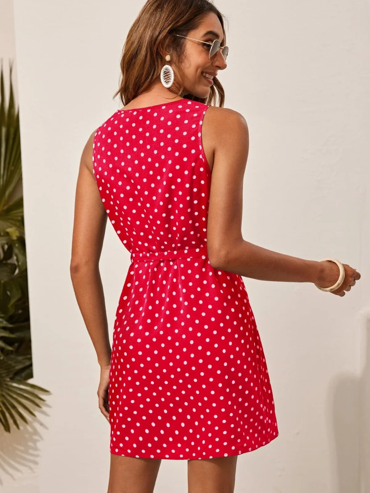Rochie Scurta Jefira Rosie cu buline Albe - imagine 3