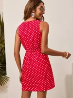 Rochie Scurta Jefira Rosie cu buline Albe - imagine 3