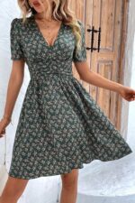 Rochie Scurta Jelena Verde cu Print Floral