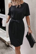 Rochie Scurta Natini Neagra cu Cordon