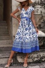 Rochie Midi Aiura Alba cu Print Bleu