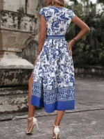 Rochie Midi Aiura Alba cu Print Bleu - imagine 2