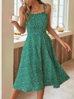 Rochie Midi Amerini Verde cu Buline Albe - imagine 3