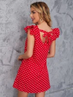 Rochie Scurta Belda Rosie cu buline Albe - imagine 2