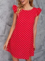 Rochie Scurta Belda Rosie cu buline Albe - imagine 4