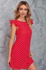 Rochie Scurta Belda Rosie cu buline Albe