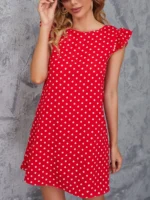 Rochie Scurta Belda Rosie cu buline Albe - imagine 3
