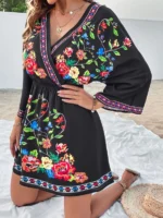 Rochie Scurta Cilio Neagra cu Print Floral - imagine 3
