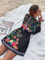 Rochie Scurta Cilio Neagra cu Print Floral - imagine 2
