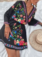 Rochie Scurta Cilio Neagra cu Print Floral - imagine 4