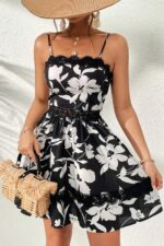 Rochie Scurta Danisa Neagra cu Flori Albe