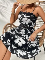 Rochie Scurta Danisa Neagra cu Flori Albe - imagine 4