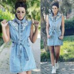 Rochie Scurta din Denim cu nasturi si broderie Eliza - imagine 3