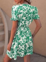 Rochie Scurta Harmoni Crem cu flori Verzi - imagine 2