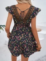 Rochie Scurta Inez Bleumarin cu Print Floral - imagine 2