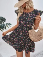 Rochie Scurta Inez Bleumarin cu Print Floral - imagine 4