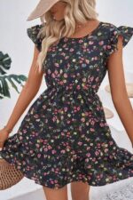 Rochie Scurta Inez Bleumarin cu Print Floral
