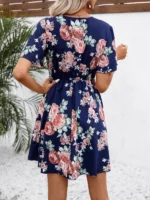 Rochie Scurta Leion Bleumarin cu Print Floral - imagine 2