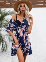 Rochie Scurta Leion Bleumarin cu Print Floral - imagine 4