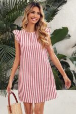Rochie Scurta Malisa Alba cu dungi Rosii