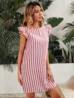 Rochie Scurta Malisa Alba cu dungi Rosii - imagine 4