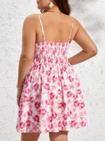 Rochie Scurta Olga Alba cu flori Roz- Marimi Mari - imagine 2