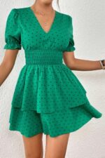Rochie Scurta Polina Verde cu buline Negre