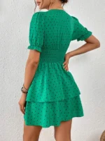 Rochie Scurta Polina Verde cu buline Negre - imagine 2