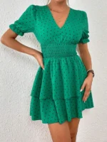 Rochie Scurta Polina Verde cu buline Negre - imagine 4