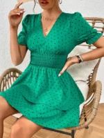 Rochie Scurta Polina Verde cu buline Negre - imagine 3