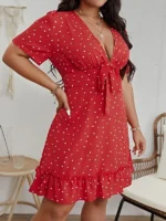 Rochie Scurta Rozalisa Rosie cu inimioare Albe - Marimi Mari - imagine 4