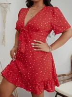 Rochie Scurta Rozalisa Rosie cu inimioare Albe - Marimi Mari - imagine 3