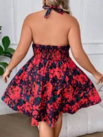 Rochie Scurta Ruxia Neagra cu flori Rosii- Marimi Mari - imagine 2
