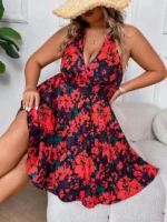 Rochie Scurta Ruxia Neagra cu flori Rosii- Marimi Mari - imagine 3