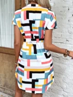 Rochie Scurta Salonia Alba cu Print Multicolor - imagine 2