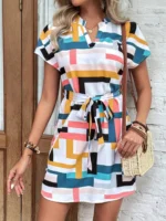 Rochie Scurta Salonia Alba cu Print Multicolor - imagine 4