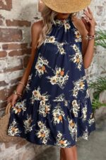 Rochie Scurta Suoma Bleumarin cu flori