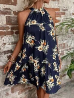 Rochie Scurta Suoma Bleumarin cu flori - imagine 4