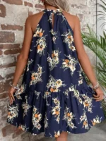 Rochie Scurta Suoma Bleumarin cu flori - imagine 2